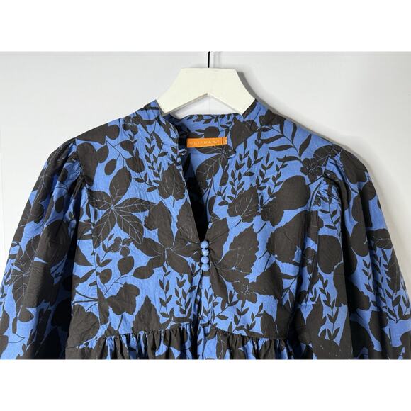 Tuckernuck Oliphant Mandarin Balloon Sleeve Top Willow Blue Sz XXS Oversized - Picture 2 of 11